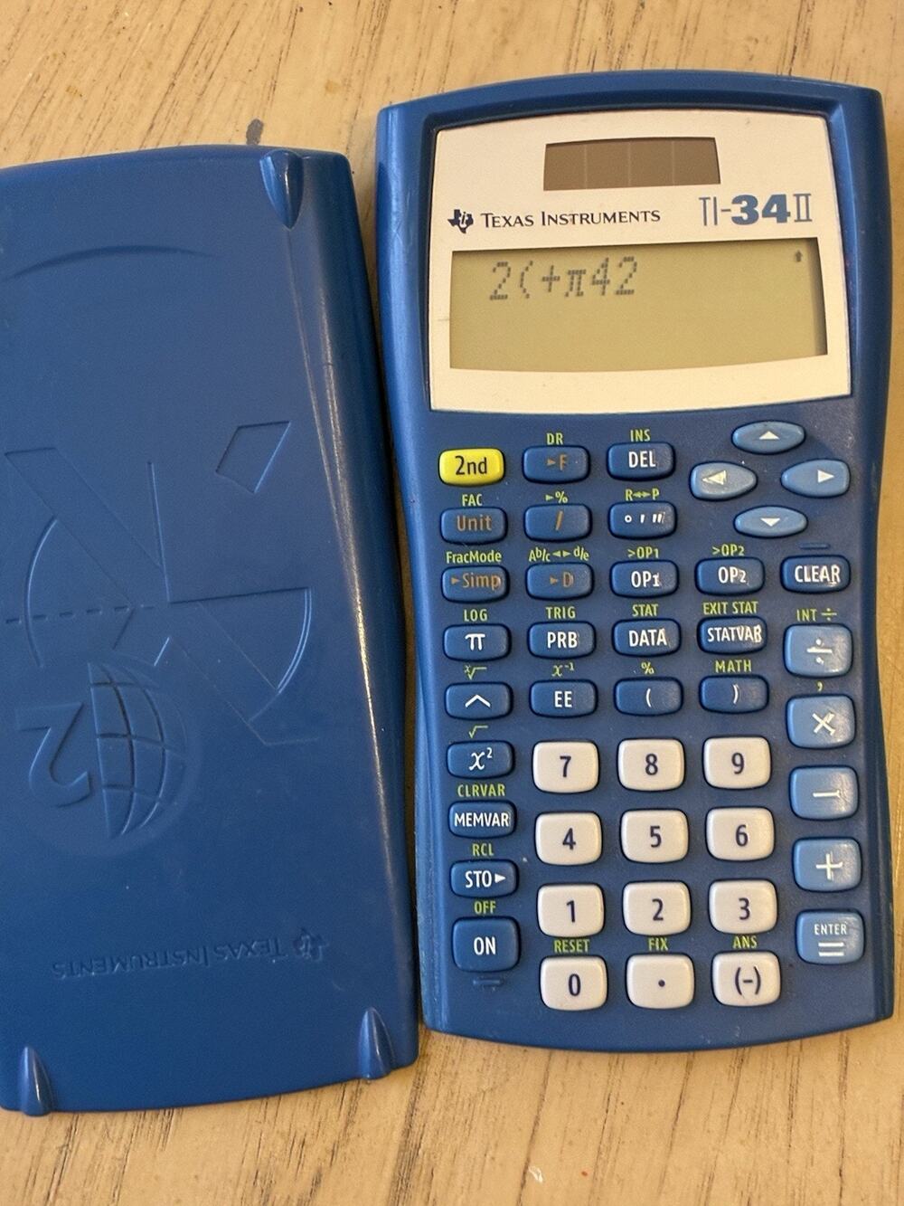 Texas Instruments TI-34 II Blue Solar Calculator with Cover College Tested Works